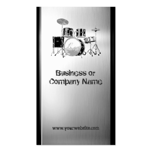 Drummer Drum Set - Brushed Stainless Steel Metal Business Card (back side)