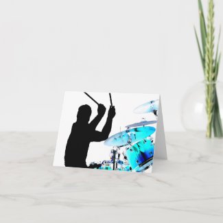 Drummer sticks in air shadow blue invert drums greeting card