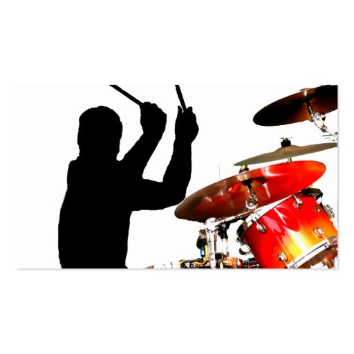 Drummer sticks in air shadow real drums business card templates (back side)
