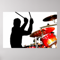 Drummer sticks in air shadow real drums posters