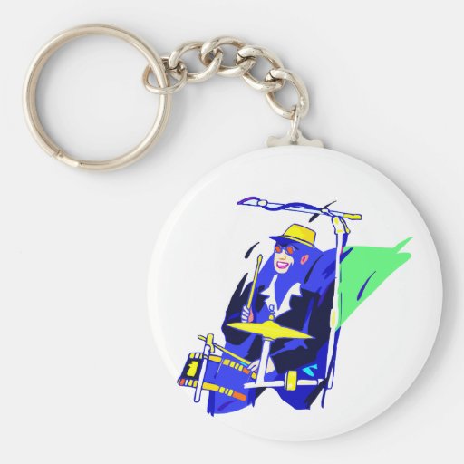 Drummer Sunglasses Blue and Yellow graphic Keychain