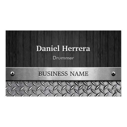 Drummer - Wood and Metal Look Business Cards (front side)