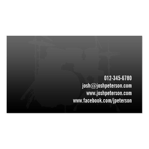 Drummer's Drum Kit Silhouette Green Business Card (back side)