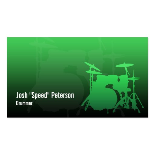Drummer's Drum Kit Silhouette Green Business Card
