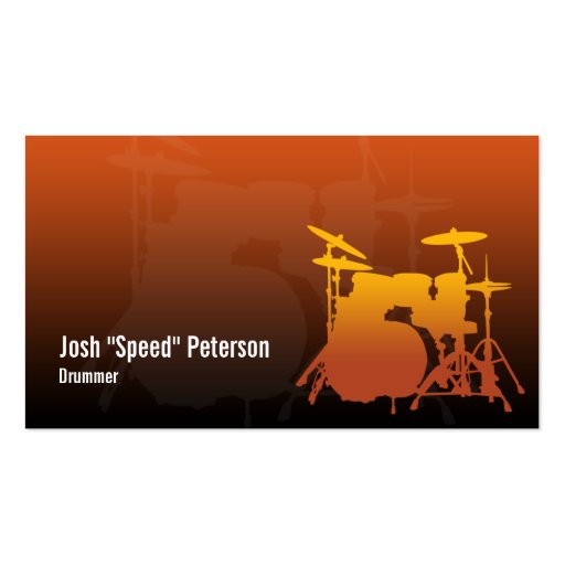 Drummer's Drum Kit Silhouette Orange Business Card (front side)