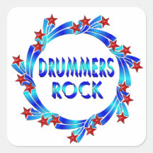 Drummers Rock Red Stars Square Stickers