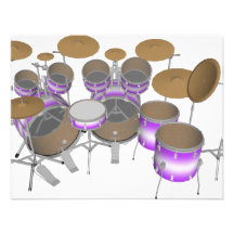 Drums: Purple & White Drum Kit: 3D Model: Personalized Invites