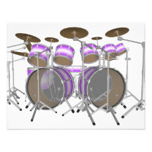 Drums: Purple & White Drum Kit: 3D Model: Personalized Invites