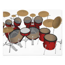 Drums: Red Drum Kit: 3D Model: Personalized Announcement