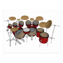 Drums: Red Drum Kit: 3D Model: Post Cards