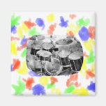 Drumset Black and White Photograph Design Fridge Magnets