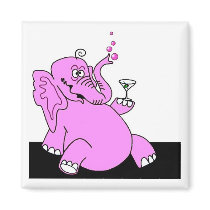 "Drunk Pink Elephant" Fridge Magnet SQUARE