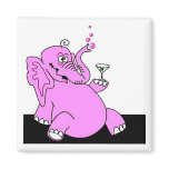 "Drunk Pink Elephant" Fridge Magnet SQUARE