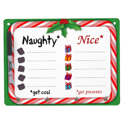 Dry Erase Board, Naughty and Nice Christmas List DryErase Board Zazzle