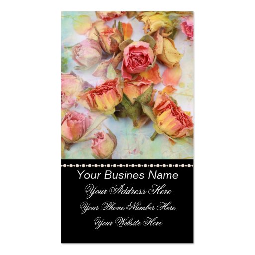 Dry roses on green vintage business card (back side)