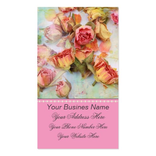 Dry roses on green vintage business card (back side)