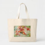 Dry roses on green vintage tote bags