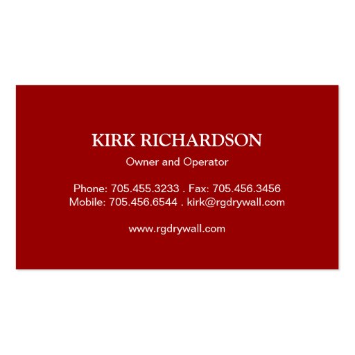 DRYWALL COMPANY BUSINESS CARD (back side)