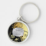 Duchess Gold Floral Scroll Silver Plaque Pet Tag Keychain