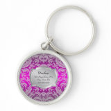 Duchess Pink Damask Silver Plaque Pet Tag