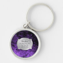 Duchess Purple Leather Silver Plaque Pet Tag Keychain