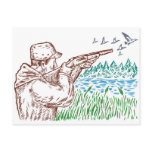 duck bird hunter hunting aiming shotgun rifle postcard