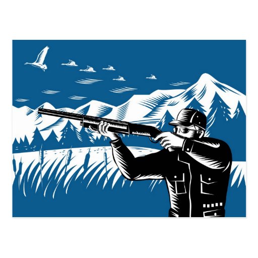 duck_bird_hunter_hunting_aiming_shotgun_rifle_postcard 