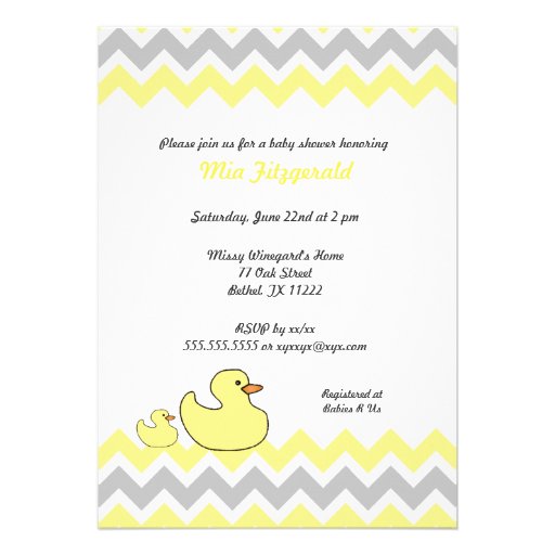 Duck Chevron Baby Shower Invite yellow and gray
