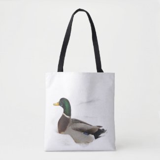 Duck in Snow Bird Animal Tote Bag