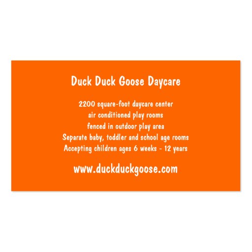 Duck in Tub Daycare or any business card template (back side)