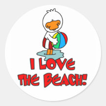 Duckie Love the Beach Round Stickers