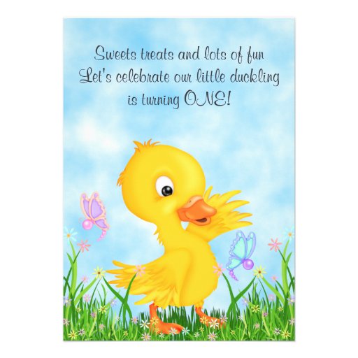 Duckling and Butterflies 1st Birthday Invitation