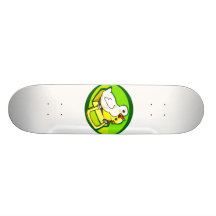 duckling chick in suitecase green back custom skateboard