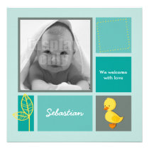 Duckling green Birth card invitations