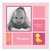 Duckling Pink Birth card invitations