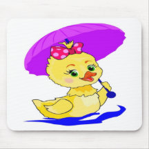 Duckling with a purple umbrella mousepad