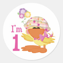 Ducky Girl 1st Birthday Round Sticker