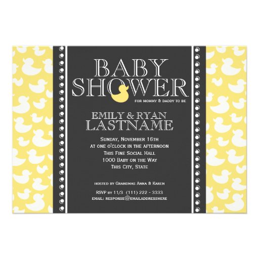 Ducky Pattern Baby Shower Personalized Invite