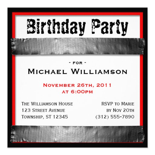 Duct Tape Square Men's Red Birthday Invitations