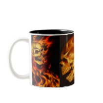 Dueling Flaming Evil Skulls Face-off Mug Custom by MistaSCARY Dueling Flaming Evil Skulls Face-off Mug Custom