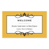 Dull gold wrought iron frame out of town gift bag rectangle sticker