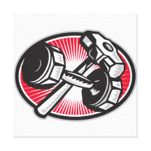 Dumbbell and Sledgehammer Retro Canvas Print