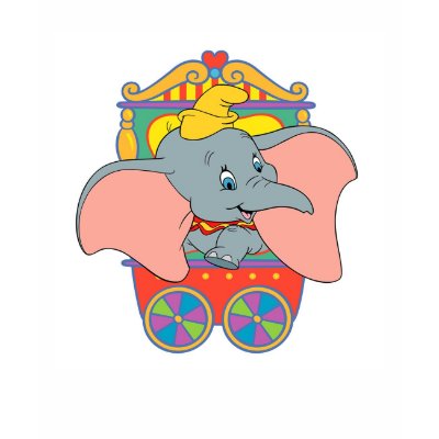 Dumbo sitting in his trolley t-shirts