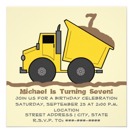 Dump Truck Birthday Invitation