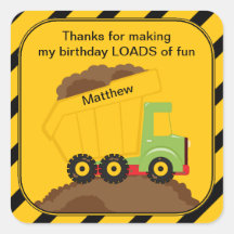 Dump Truck Birthday Thank You Sticker