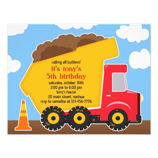 Dump Truck Construction Birthday Invitation