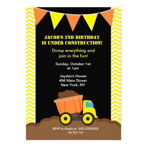 Dump Truck Construction Birthday Invitations