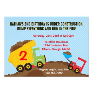 Dump Truck Construction Boy Birthday Party Custom Announcement