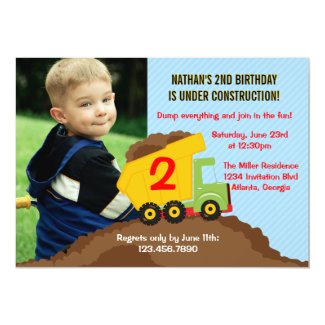 Dump Truck Construction Boy Birthday Party Photo Custom Invitations