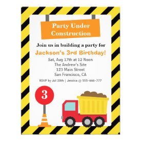 Dump Truck Construction Theme kids Birthday Party Custom Invitation